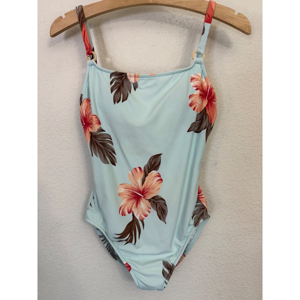 La Blanca Blue Hibiscus Floral One Piece Swimsuit Size 8 Tropical Swim